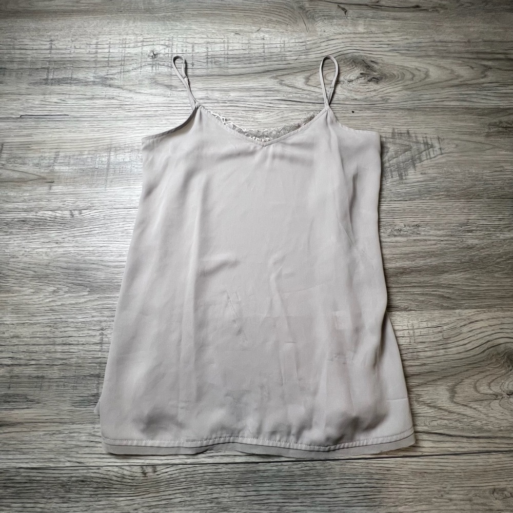 Princess Vera Wang Camisole Womens Medium Taupe Gray Lace Trim V-Neck Tank Top
